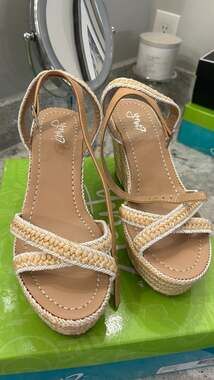 Y-Not Teegan Beige/Natural Braided Platform Wedge Sandals